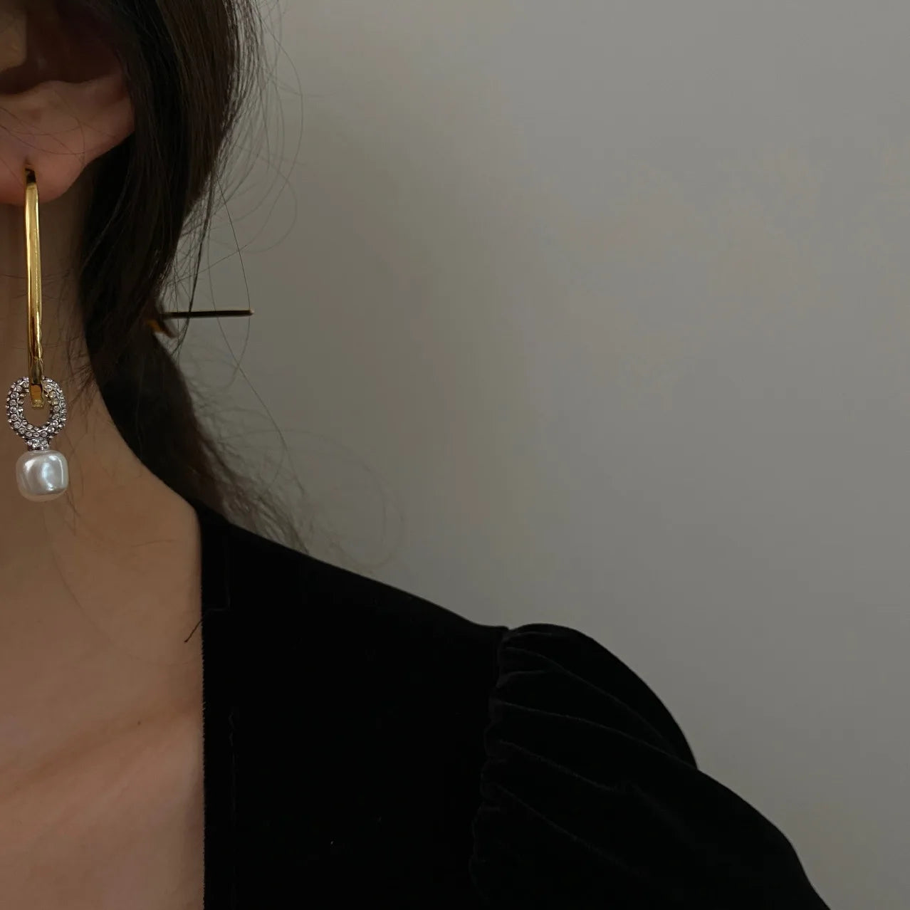 Brass AAA Zircon Faux Pearl Big Drop Earrings Women Jewelry Punk Party T Show Gown Runway Korean Japan INS