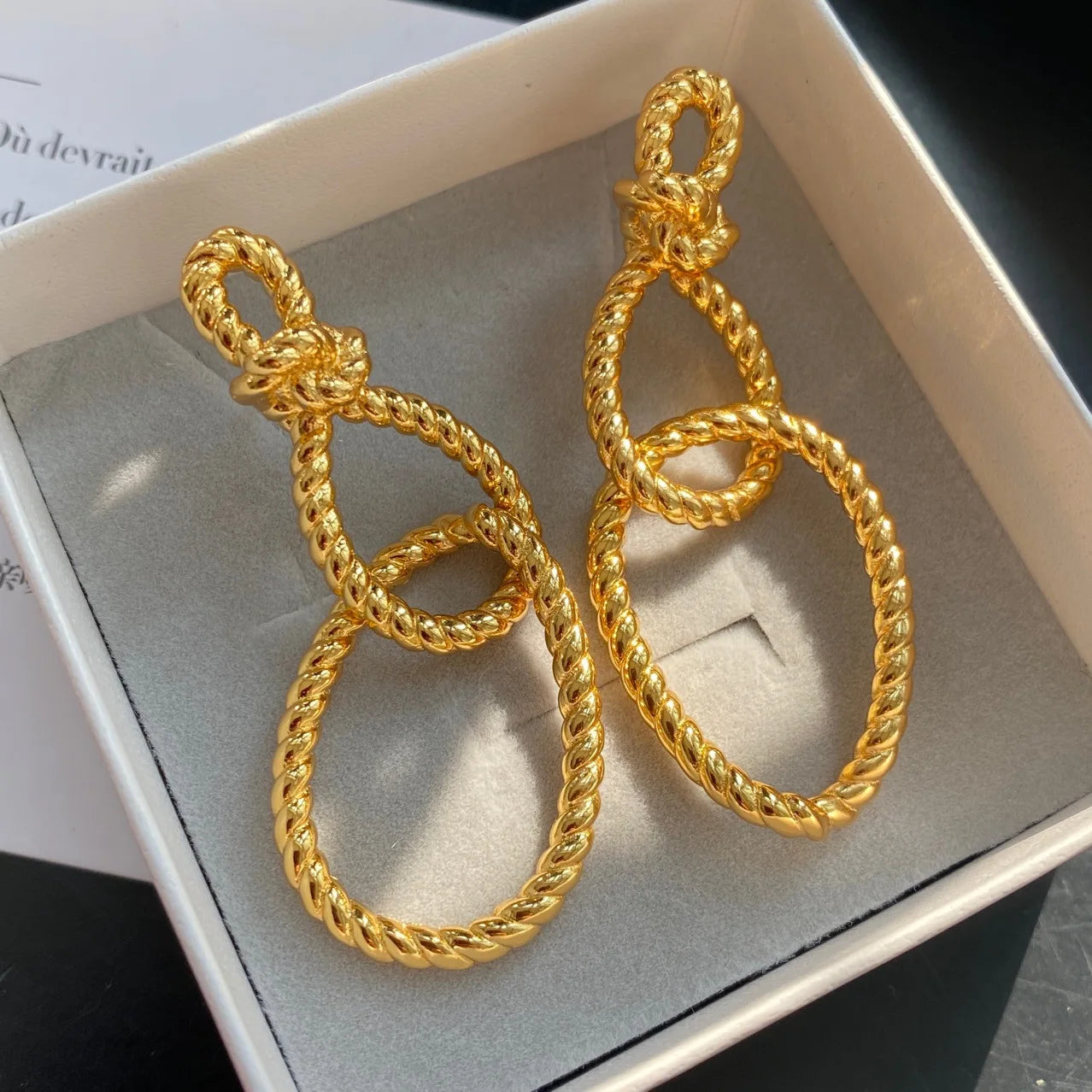 Brass With 18k Gold Long Link  Drop Earrings Women Jewelry Party Boho T Show Gown Runway Rare Korean Japan Trendy Stuning INS