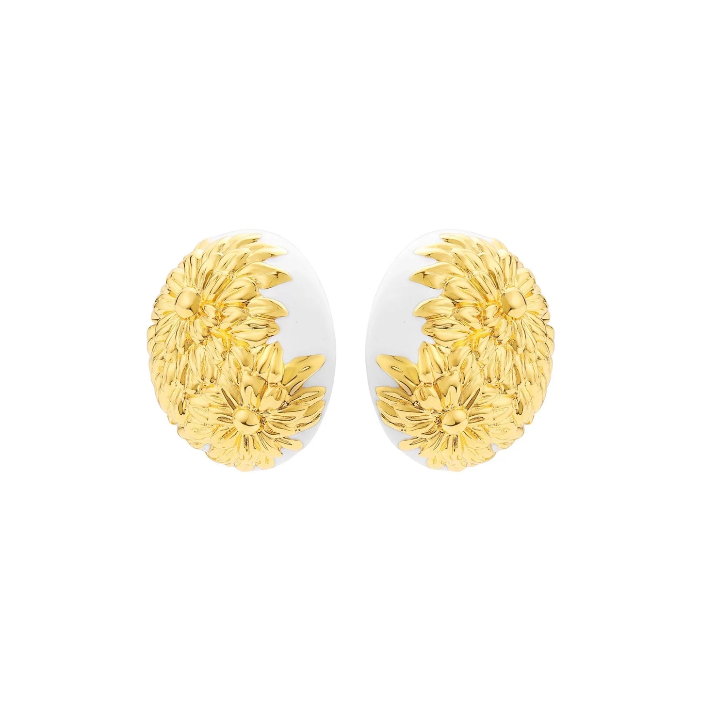 Brass With 18K Gold Retro Big Floral Stud Earrings Women Jewelry Punk Party T Show Gown Runway Korean Japan INS