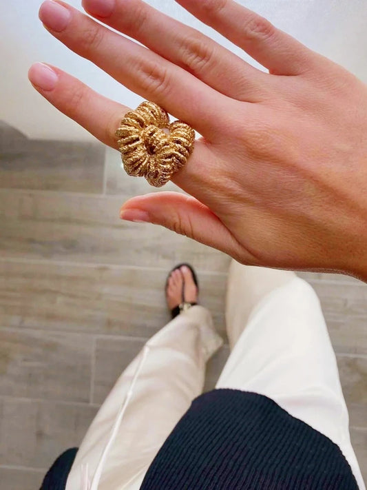 Brass Chunky Twist Natural Turquoise Rings Women  Jewelry Punk Designer Club Cocktail  Party Boho Japan Korean