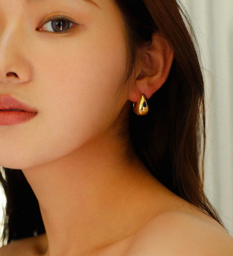 Brass With 18K Eye Shaped Hoop Earrings Punk Party Gown Runway Boucle d'oreille Korean Japan Style Fashion