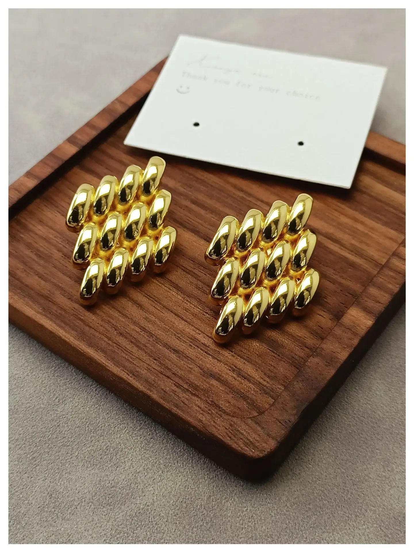 Brass With 18K Geo Braided Stud Earring Women Jewelry Punk Designer Runway Rare Simply Gown Boho Japan Korean