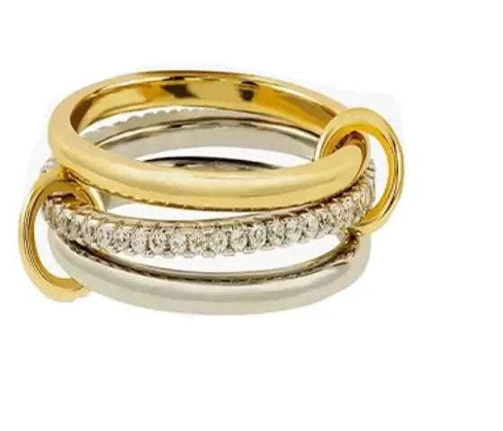 Brass AAA Zircon Pink White Blue Color Link Chain Rings Women Jewlery Designer T Show Club Cocktail Party Rare Japan Korean INS