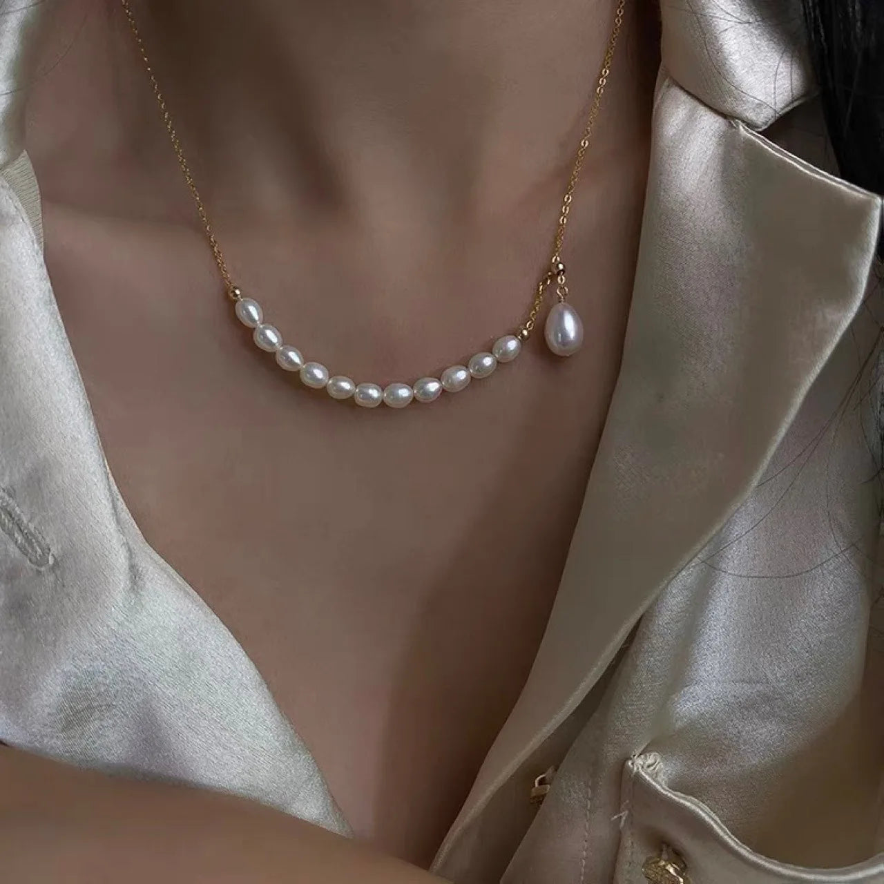 14K Gold Filled  Natural Freshwater Pearl Half Chain  Necklace Women Jewelry Designer T Show Runway Gown  Rare INS Japan Korean