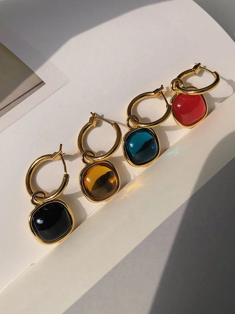 Brass With 18k Gold Candy Color Crystal Statement Drop Earrings Women Jewelry Party Boho T Show Gown Runway Rare Korean Japan