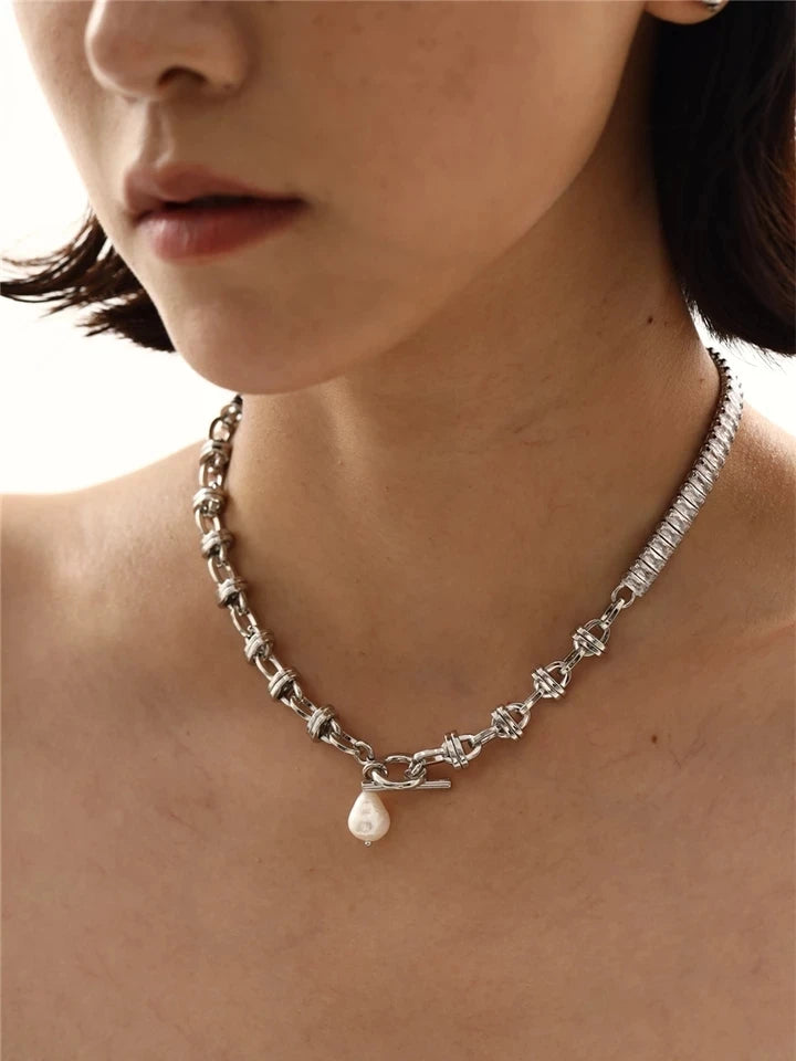 Brass With 18K Gold AAA Zircon Real Pearl Choker Necklace Women Jewelry Party Designer T Show Runway