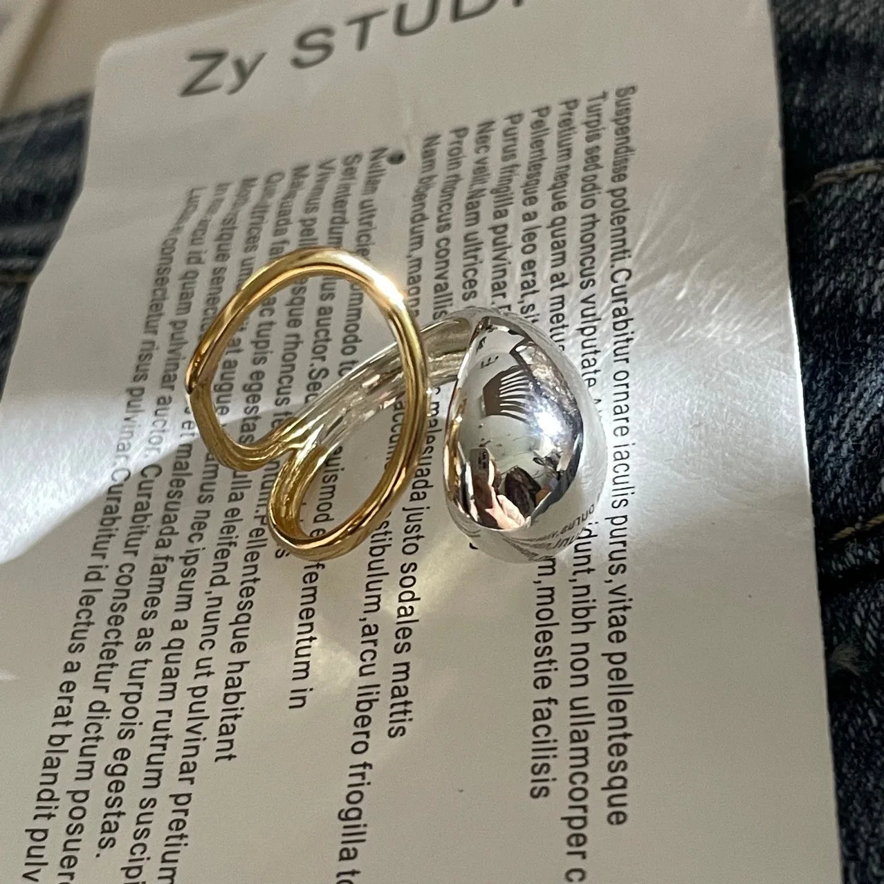 Brass With 18K 2 Tone Solid Rings Women Jewelry Punk Style Designer Club Cocktail Party Gown Amazing Trendy Boho Korean Japan