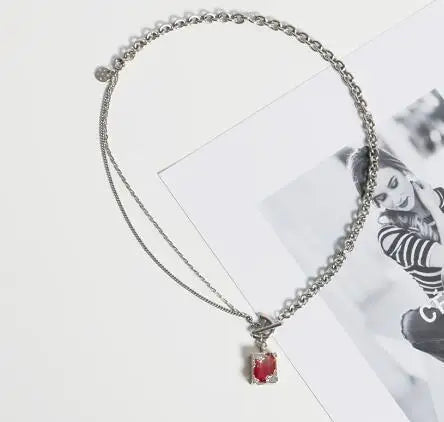 Brass AAA Zircon Red Natural Stone Necklace Women Jewelry Punk Designer Runway Rare Simply Gown Boho Japan Korean