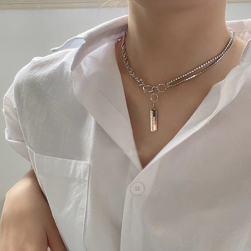 Brass Crystal Zircon Chained Choker Necklace Women  Jewelry Designer T Show Runway Gown  Rare Glam Japan Ins Glam Boho
