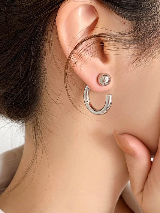 Brass Simply Ball Stud CC Earrings Women Jewelry Punk Party T Show Gown Runway Trendy  Korean Japan  Style INS