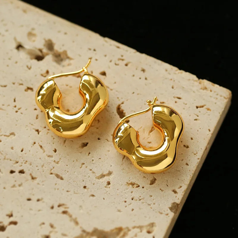 Brass Flower Solid Hoop Earrings Women Jewelry Punk Party T Show Gown Runway Korean Japan INS