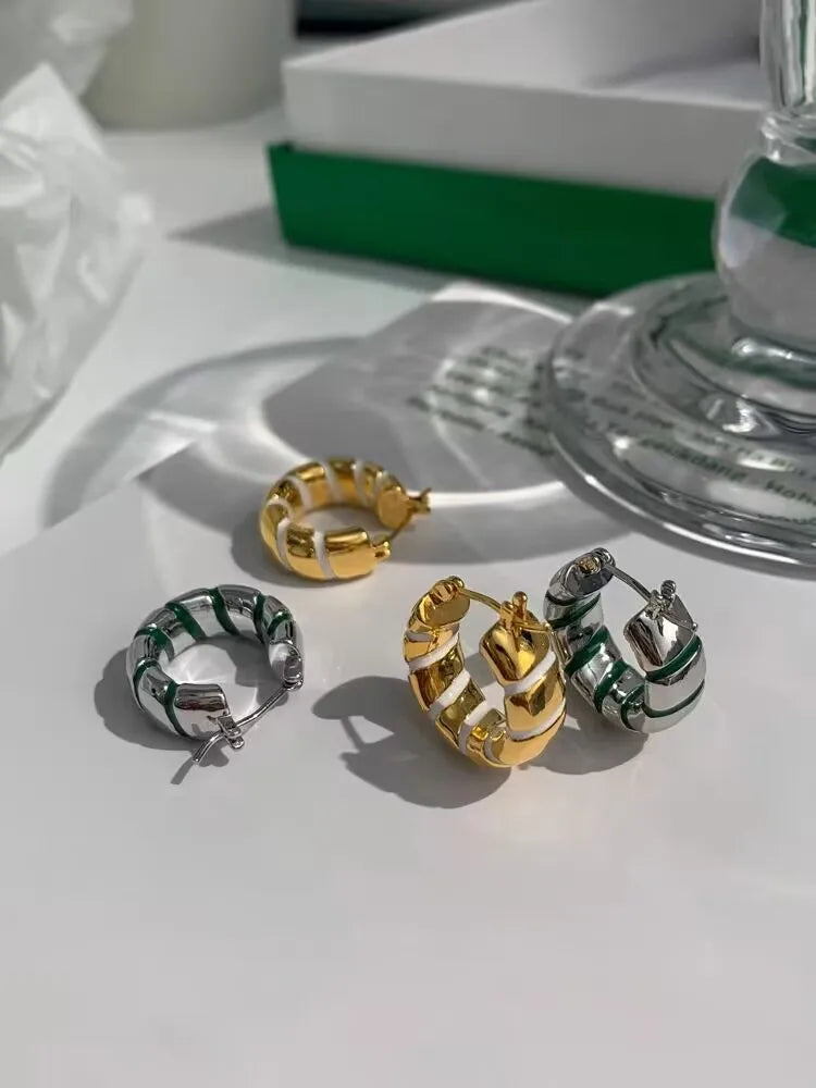 Brass With 18K Twist Enamel Hoop Earrings Punk Party Gown Runway Boucle d'oreille Korean Japan Style Fashion