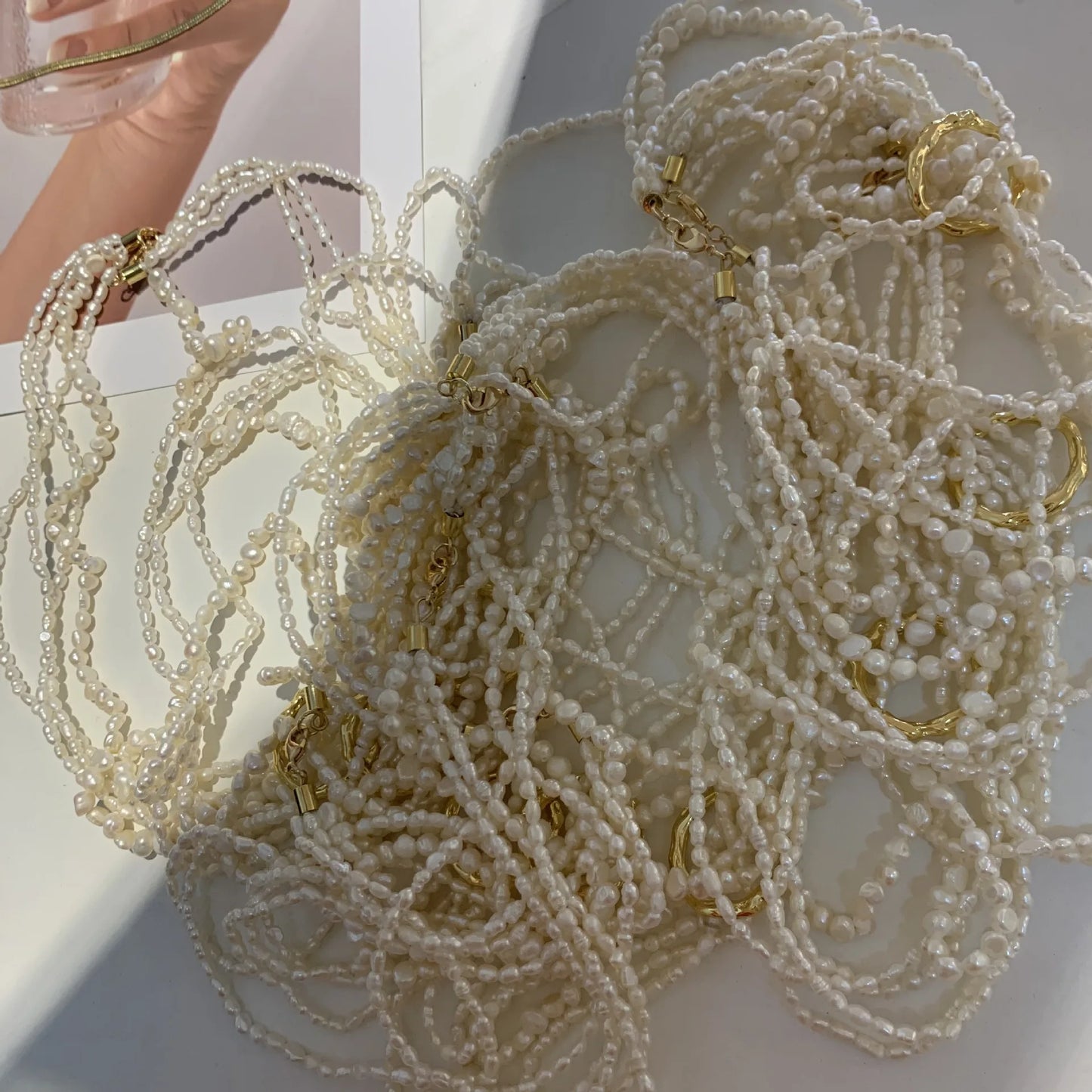 Brass With 18K Natural Pearl Layered Necklace Women Wedding  Jewelry Runway Party Japan Souch Korea Fashion