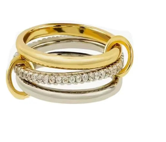 AAA Zircon Multi Color Link Chain Rings Women Jewlery Designer T Show Club Cocktail Party Rare Japan Korean INS