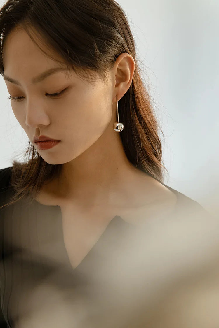 Brass With 18K Gold Long Ball Drop Earrings  Women  Jewelry Punk Party Gown  Runway Korean Japan INS Fashion