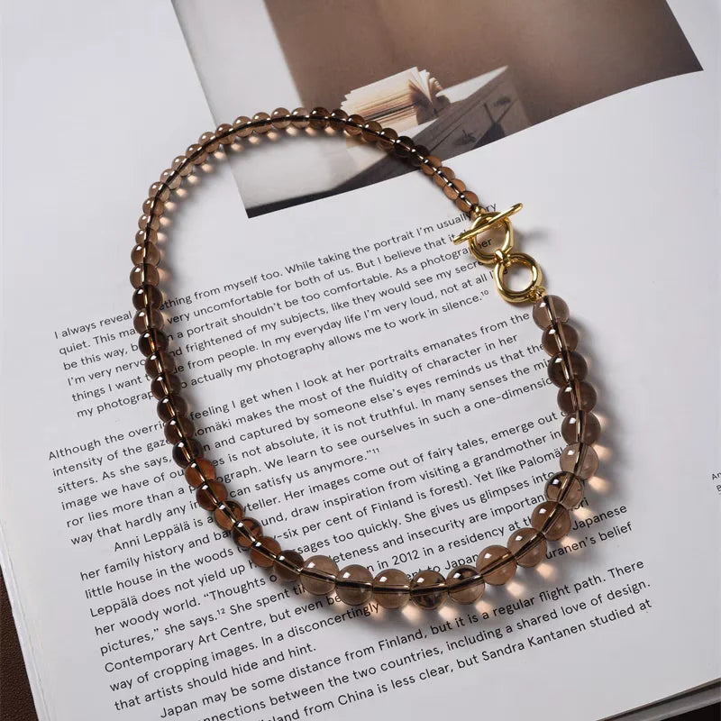 Brass With 18K Natural Crystal Beads Necklace Women  Jewelry Designer T Show Runway Gown  Rare Glam Japan Ins