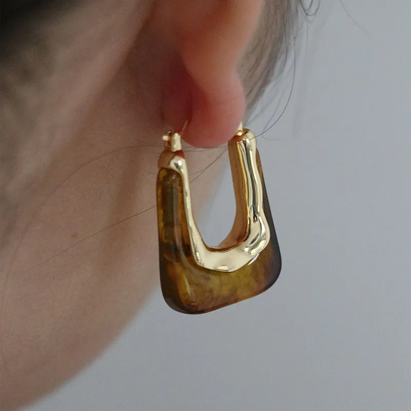 Brass Colorful Clear Resin Earrings Women Jewelry Punk Designer Runway Rare Simply Gown Boho Japan Korean