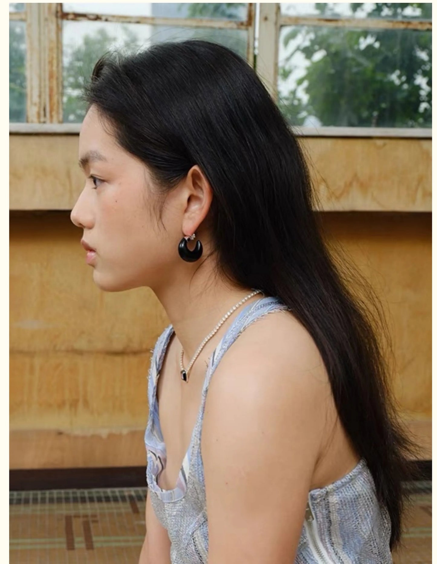 Brass Retro Black Jade CC Hoop Earrings Women Jewelry Punk Party T Show Gown Runway Trendy  Korean Japan Israel  Style INS