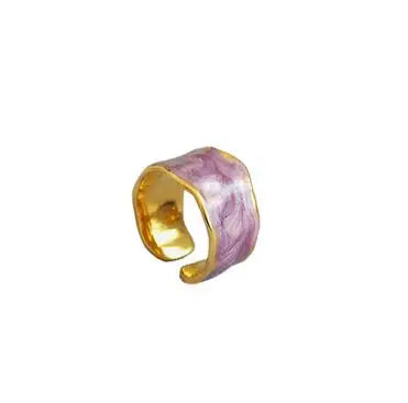 Brass With 18 K Gold Retro Enemal Rings Women Jewelry Punk T Show Designer Club Cocktail Party Japan Korea Fashion