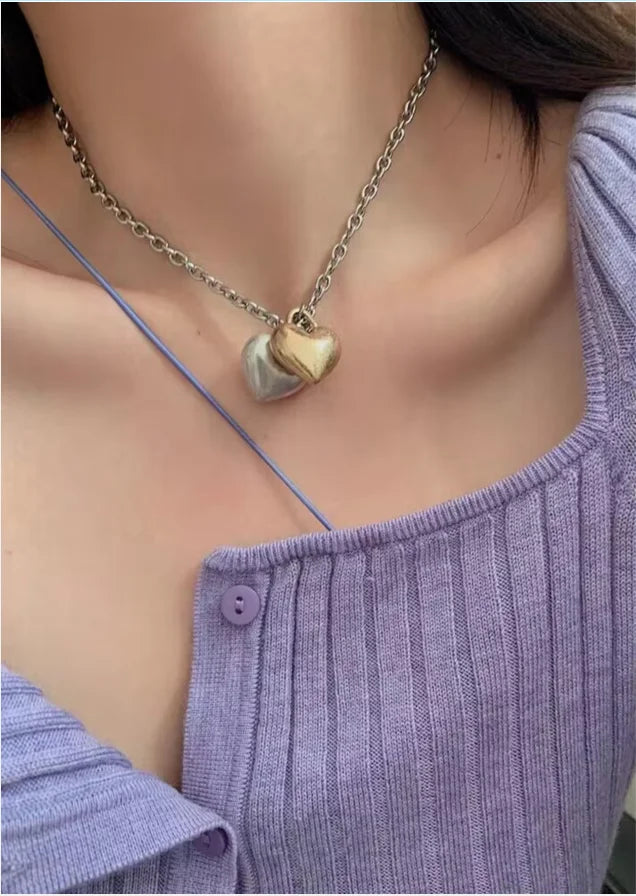 Brass With 18K Retro Multi Heart Pendant  Necklaces Women Jewelry Punk Hiphop Designer Runway OL Gown Boho Top Japan