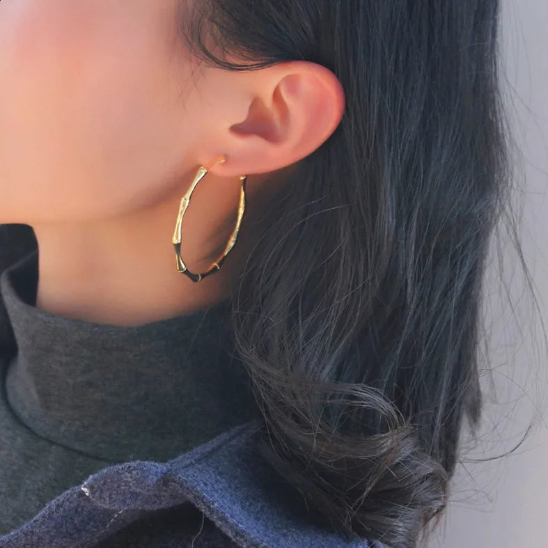 Brass With 18k Gold Geo Bamboo  Earrigs Weeding  Jewelry Party T Show Gown Runway rare Korean Japan Trendy INS