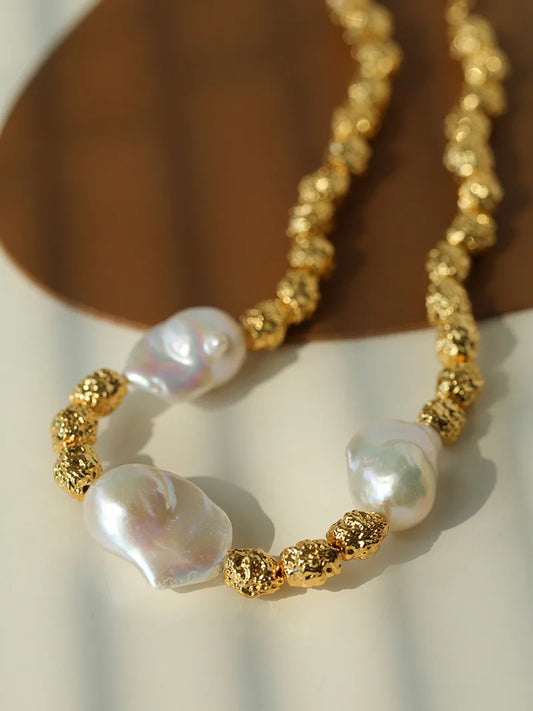 Brass With 18K Natural Baroque Pearl Beads Choker Necklace Punk Party Gown Runway rare Boucle d'oreille Korean Japan Style