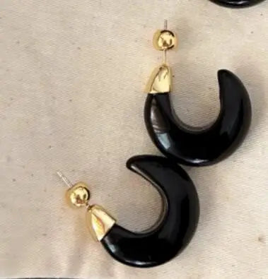 Brass Retro Black Jade CC Hoop Earrings Women Jewelry Punk Party T Show Gown Runway Trendy  Korean Japan Israel  Style INS