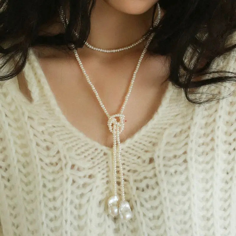 Brass Chunky Long Size Natural Baroque Pearl Necklace Women Jewelry Punk Designer Runway Rare Gown Boho Japan Korean