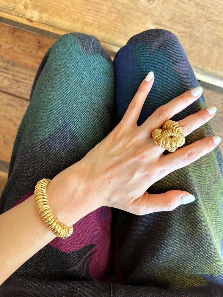 Brass Chunky Twist Ring Bangles Women  Jewelry Punk Designer Club Cocktail  Party Boho Japan Korean