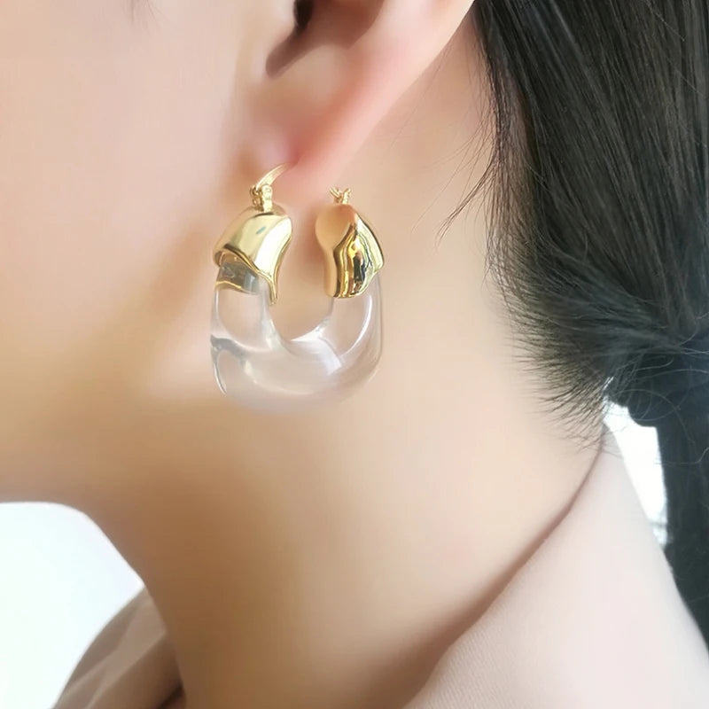 Brass With 18K Gold Resin Statement Hoop Earrings Women Jewelry Punk Party Gown  Runway  Korean Japan