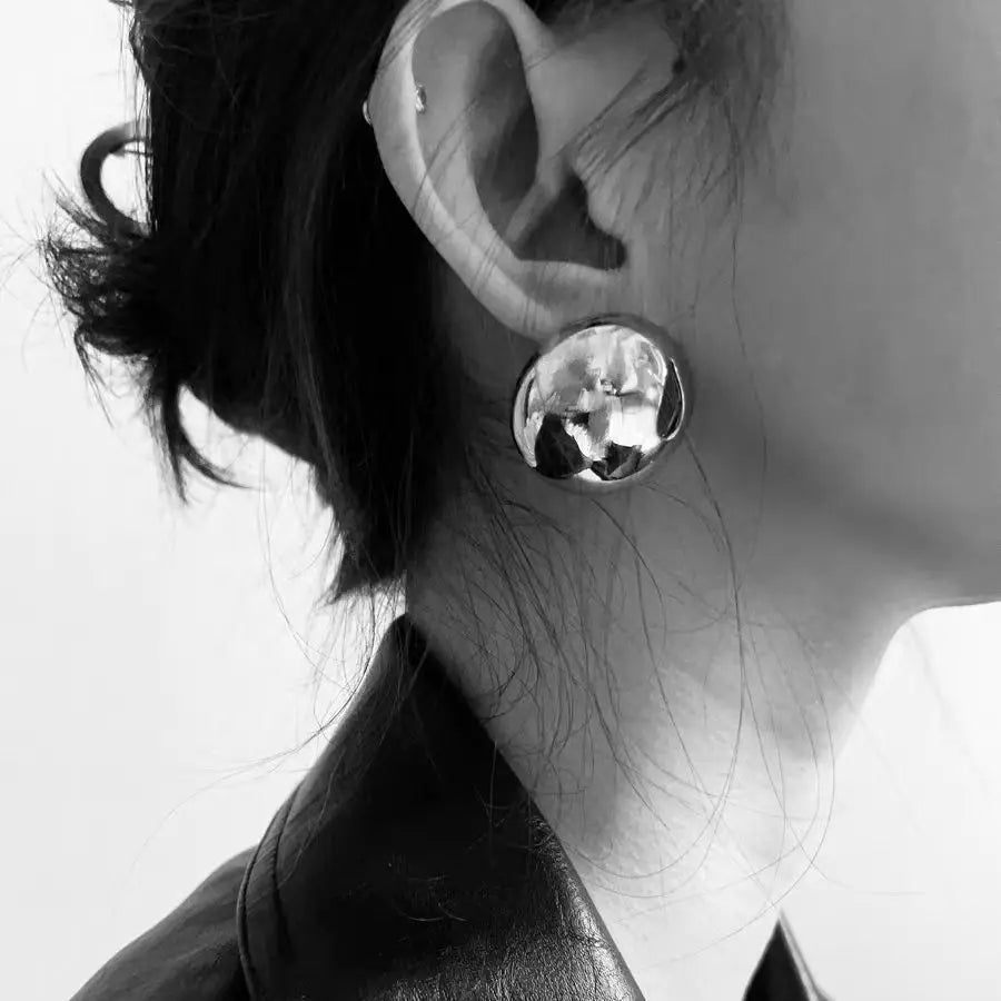 Brass Chunky Big Beads Stud Earrings Women Jewelry Punk Party T Show Gown Runway Korean Japan INS