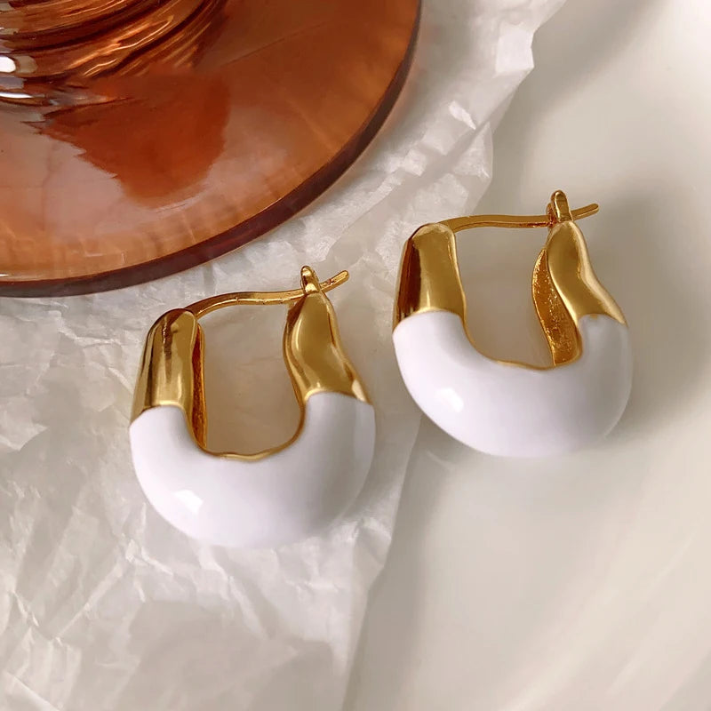 Brass With 18K Colorful Enemal Hoop Earrings Punk Party Gown Runway rare Boucle d'oreille Korean Japan Style Fashion