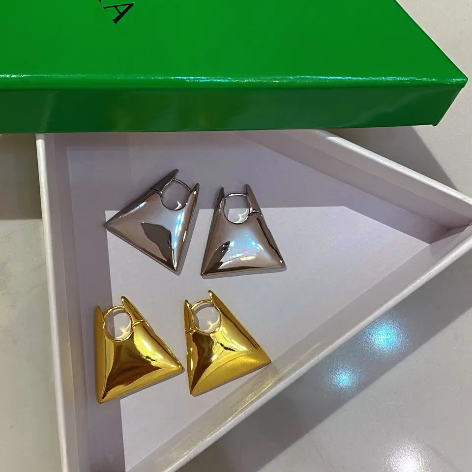 Brass With 18k Gold Triangle Hoop Earrings Women  Jewelry Party T Show Gown Punk Gothic Top Runway Korean Japan