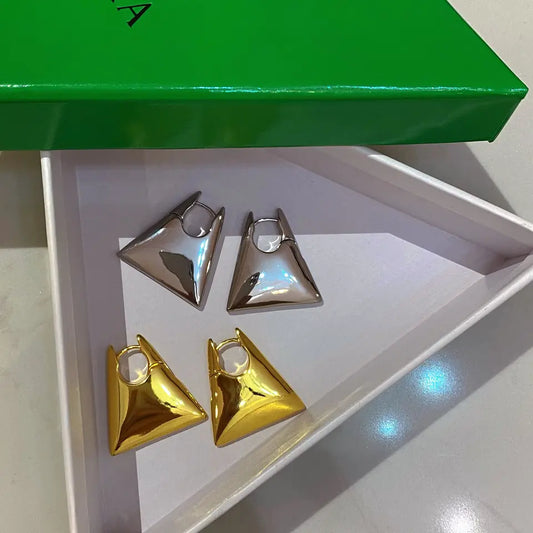 Brass With 18k Gold Triangle Hoop Earrings Women  Jewelry Party T Show Gown Punk Gothic Top Runway Korean Japan