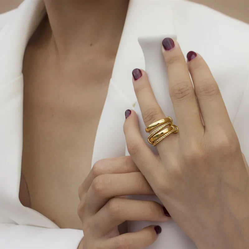 AAA Zircon Multi Color Link Chain Rings Women Jewlery Designer T Show Club Cocktail Party Rare Japan Korean INS