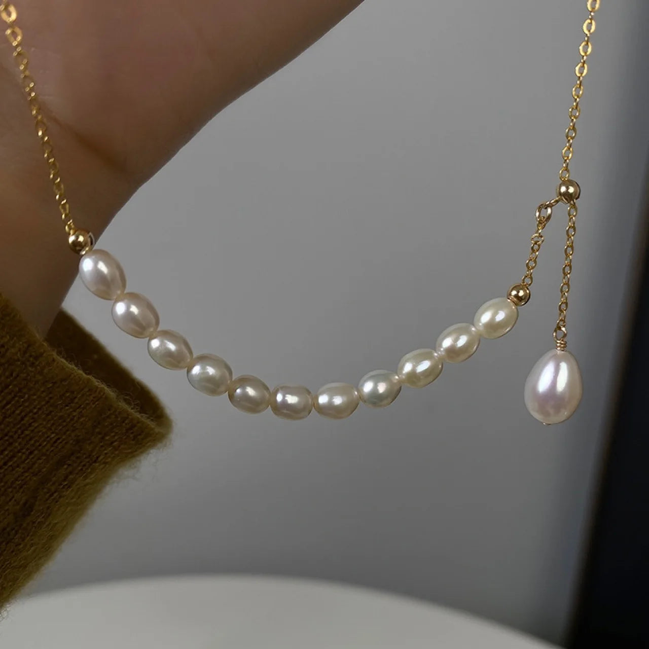 14K Gold Filled  Natural Freshwater Pearl Half Chain  Necklace Women Jewelry Designer T Show Runway Gown  Rare INS Japan Korean