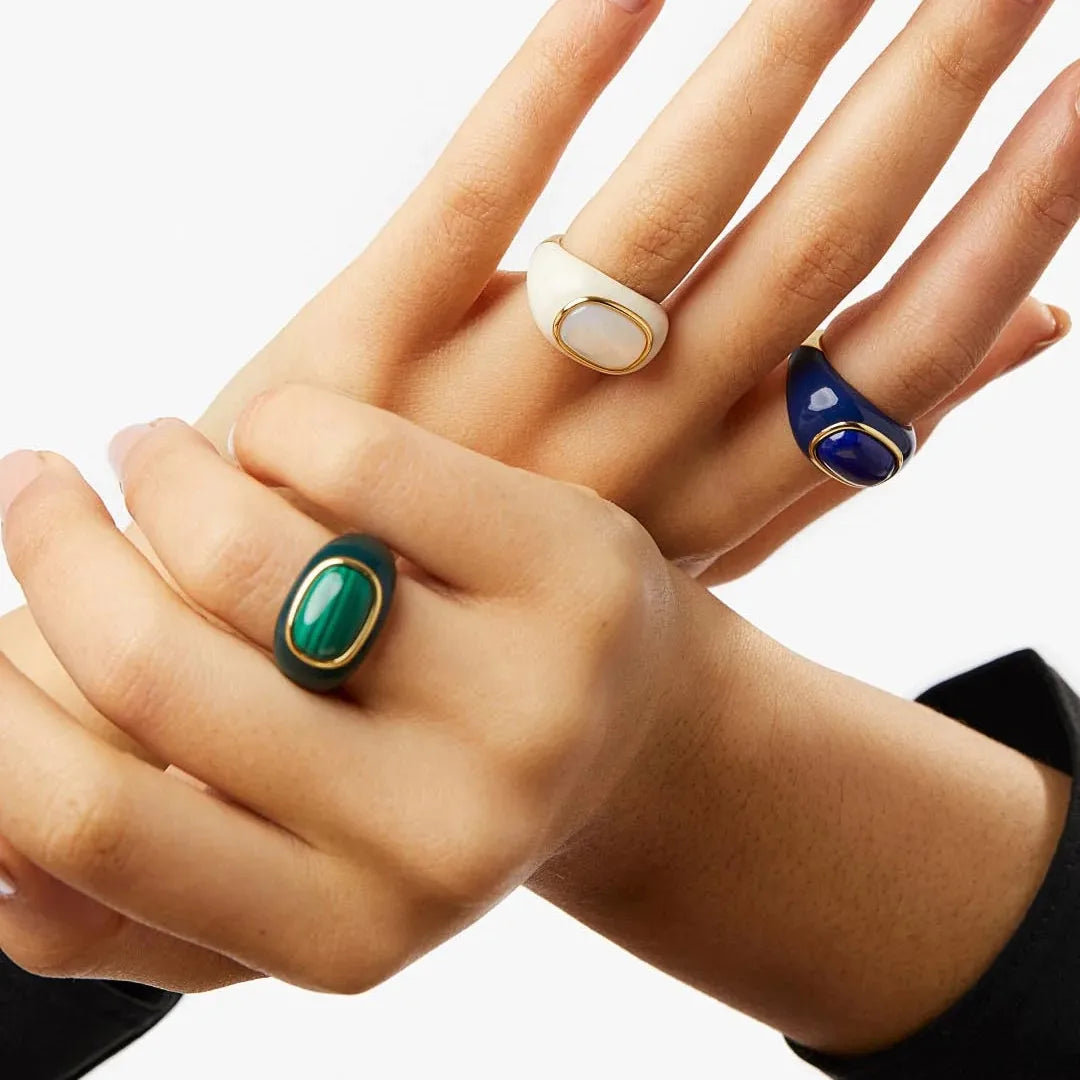 Brass Natural Turquoise Shell Solid Rings Women  Jewelry Punk Designer Club Cocktail  Party Boho Japan Korean