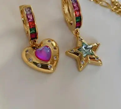 Brass AAA Zircon Iregular Heart Pendant  Earrings Women Jewelry Punk Designer Runway Rare Simply Gown Boho Japan Korean