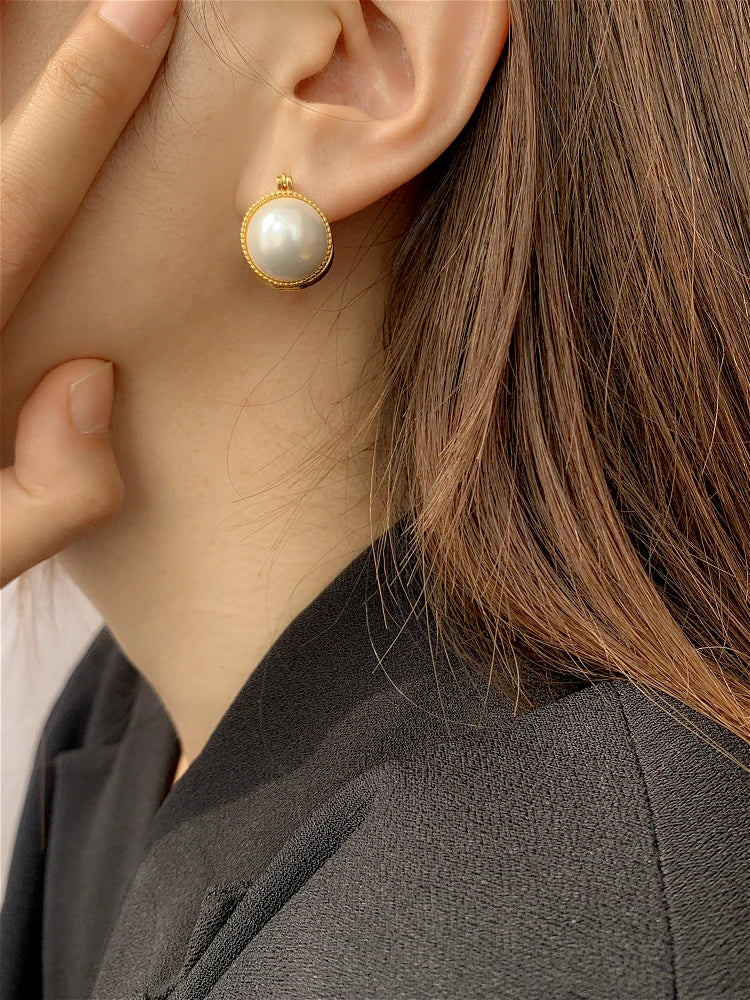 Brass With 18k Gold Double Glass Pearl Earrings Women Jewelry Party T Show Gown Runway rare Korean Japan Trendy INS