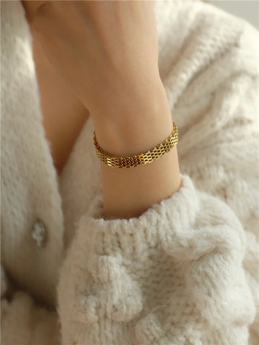 Titanium With 18K Chained Band Bracelet Women Jewelry Chic Gown Party T Show Sweet Boho Trendy OL Simply INS Japan Korean