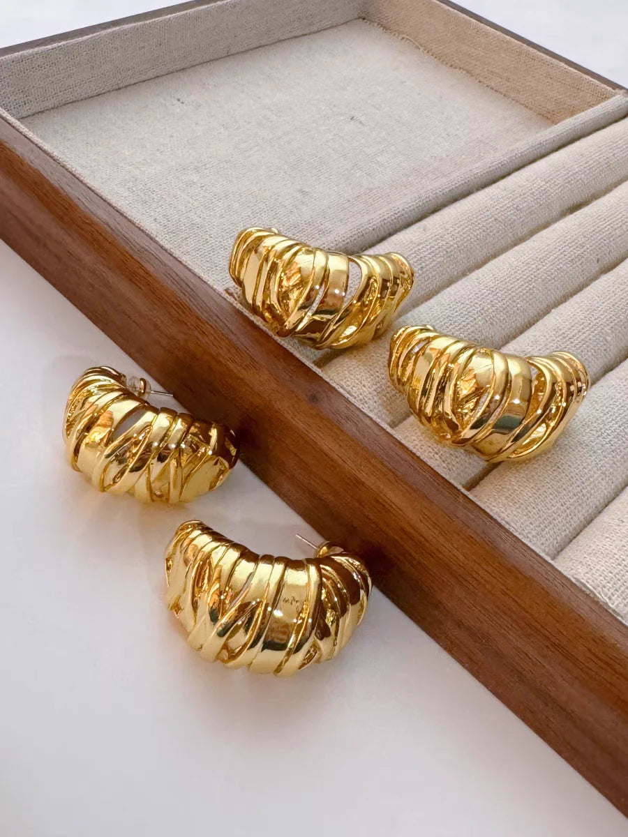 Brass With 18K Cutout Moon Hoop Earrings Women Jewelry Punk Party T Show Gown Runway Korean Japan INS