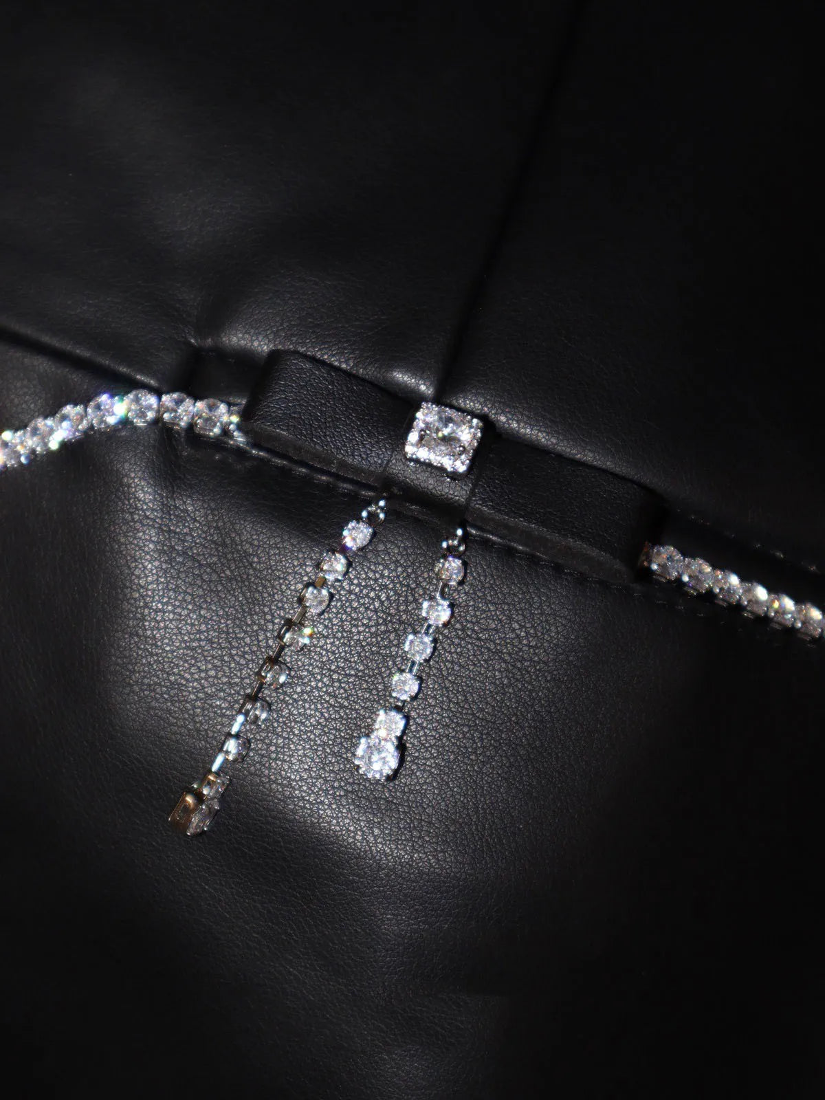 Brass AAA Zircon Leather Knot Necklace Earrings  Women Jewelry Punk Designer Runway Gown Boho Japan Korean