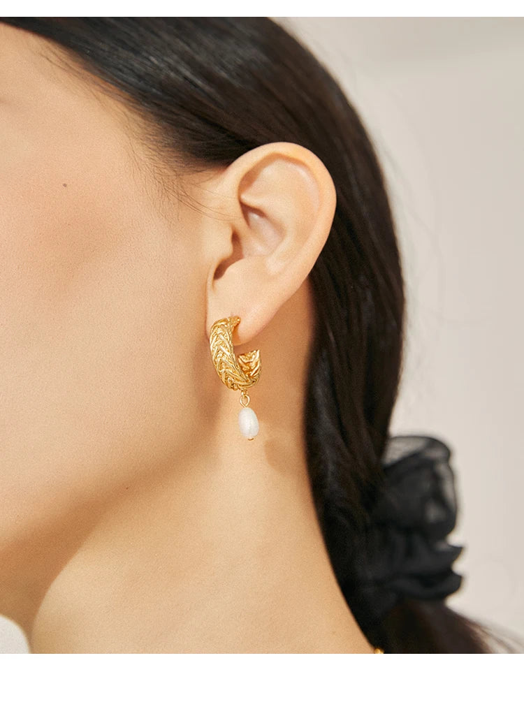 Brass With 18k Gold Real Baroque Pearl Dropping Earrings Women Jewelry Party T Show Gown Runway Rare Korean Japan Trendy