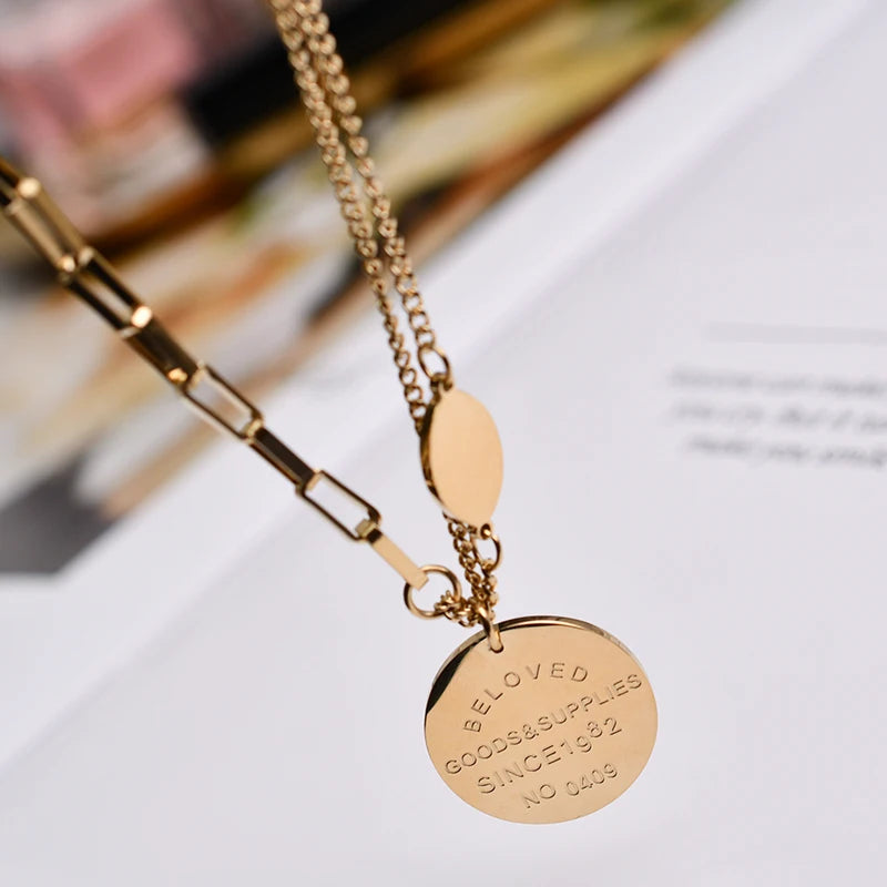 Titanium With 18K Gold Layered Chain BELOVED Neckalce  Japan Korean Style Party Designer T Show Runway Gown Jewelry Rare INS