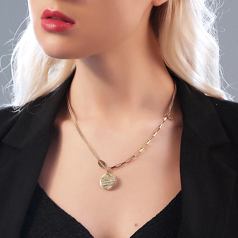 Titanium With 18K Gold Layered Chain BELOVED Neckalce  Japan Korean Style Party Designer T Show Runway Gown Jewelry Rare INS