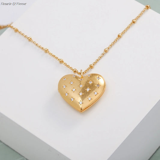 Zirconia Locket Heart Long Chain Pendant Necklace OL Designer T Show Runway Gown Sweety Boho Amazing Jewelry