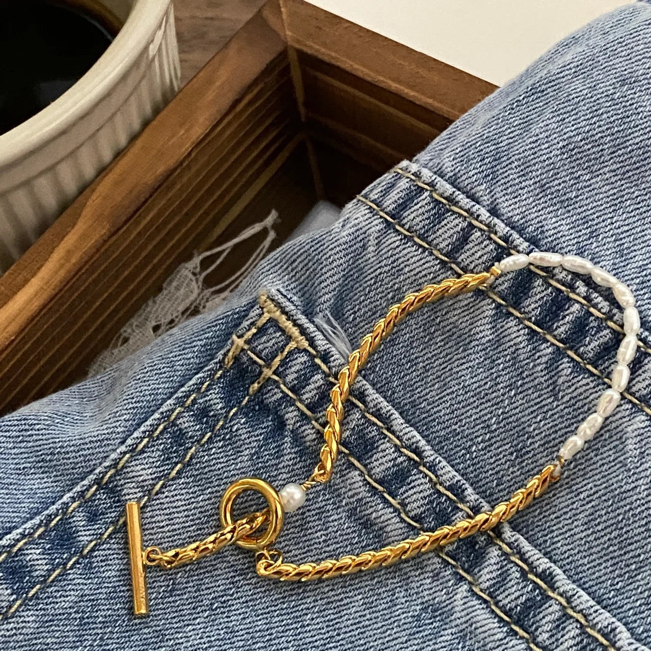 Brass With 18K Real Pearl OT Chain  Bracelet Women Jewelry Chic Gown Party T Show Sweet Boho Trendy OL Simply INS Japan Korean