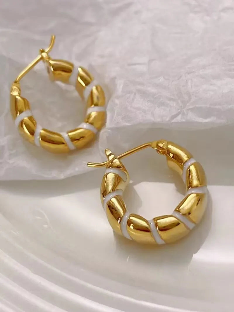Brass With 18K Twist Enamel Hoop Earrings Punk Party Gown Runway Boucle d'oreille Korean Japan Style Fashion
