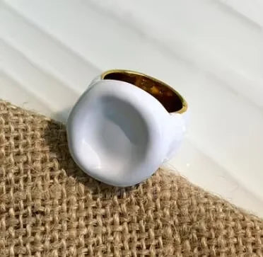 Brass With 18K Gold Solid Enamel Ring Women Jewelry Party T Show Gown Runway rare Korean Japan Trendy INS