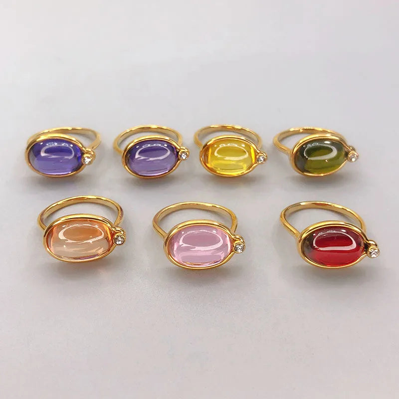 Brass With 18 K Gold Colorful Rhinestone Crystal Ring Women Jewlery Designer T Show Club Cocktail Party Rare Japan Korean